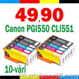 Mustekasetti.com korvaava Canon 6509B008 PGI-550XL x2 / CLI-551XL 10-väri CMYK-PK x2 132ml