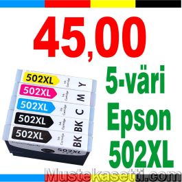 Epson C13T02W14010, Epson 502XL, 5-väri 64ml x1,7 lisää Mustekasetti.com Takuu 3 vuotta