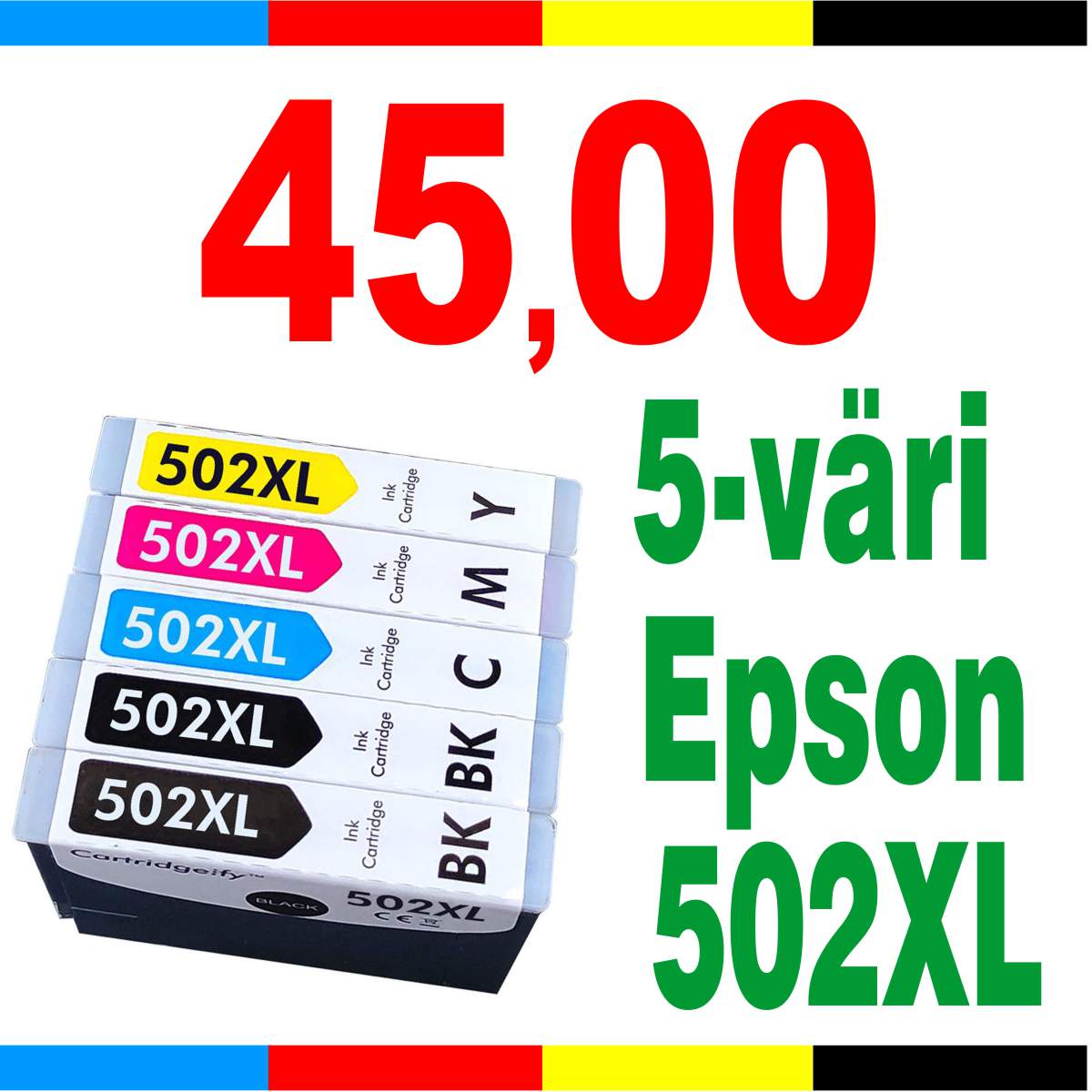 Mustekasetti.com korvaava Epson C13T02W14010, Epson 502XL, 5-väri 64ml x1,7 enemmän